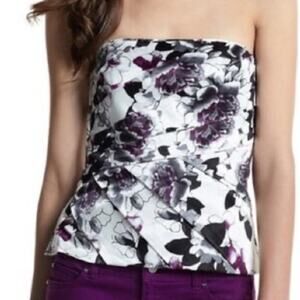 White House Black Market Floral Corset Top White 2 Strapless Pleats Feminine